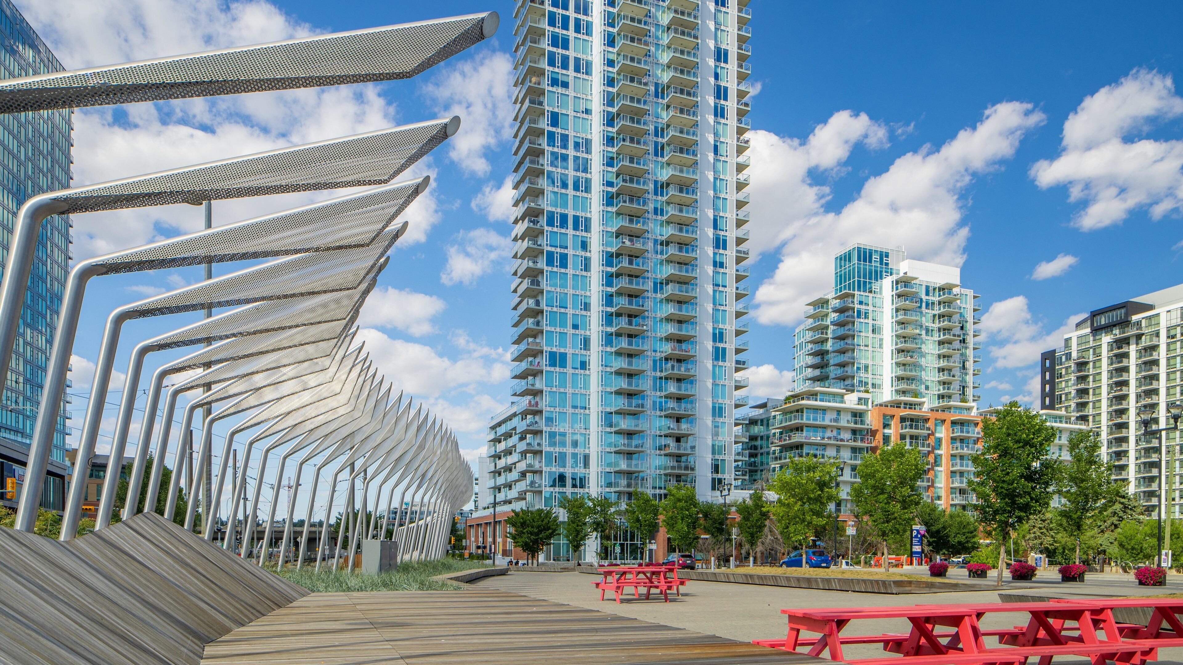 East Village showing a city, a high rise building and a square or plaza
