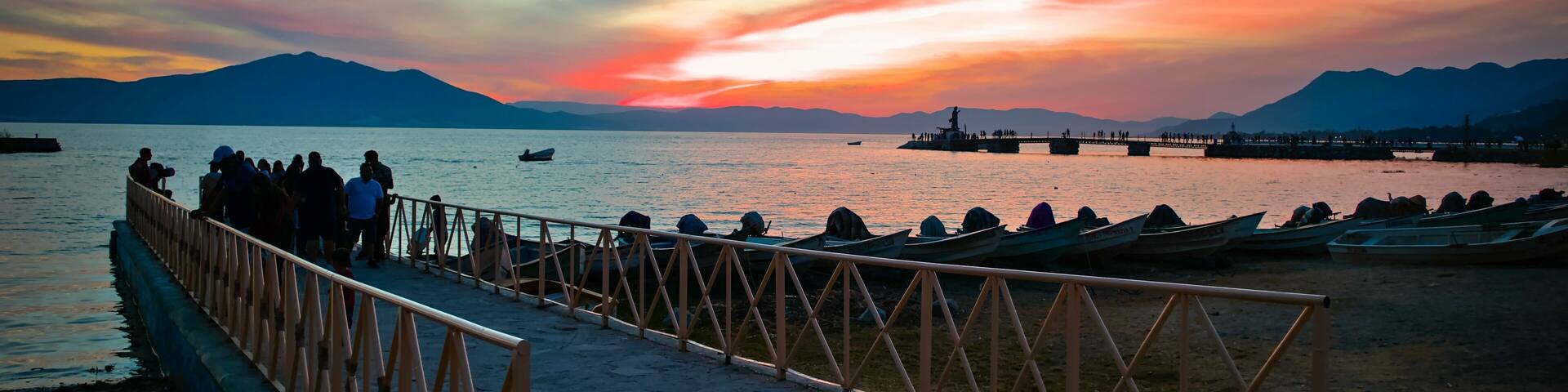 Landscape of a group of people near Lake Chapala during the sunset in Mexico