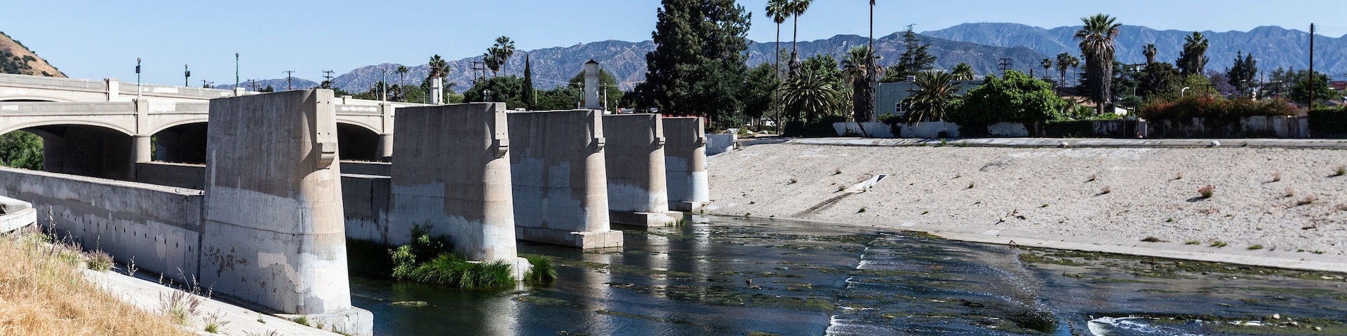 Los Angeles river at the Glendale Blvd bridge in Southern California.
