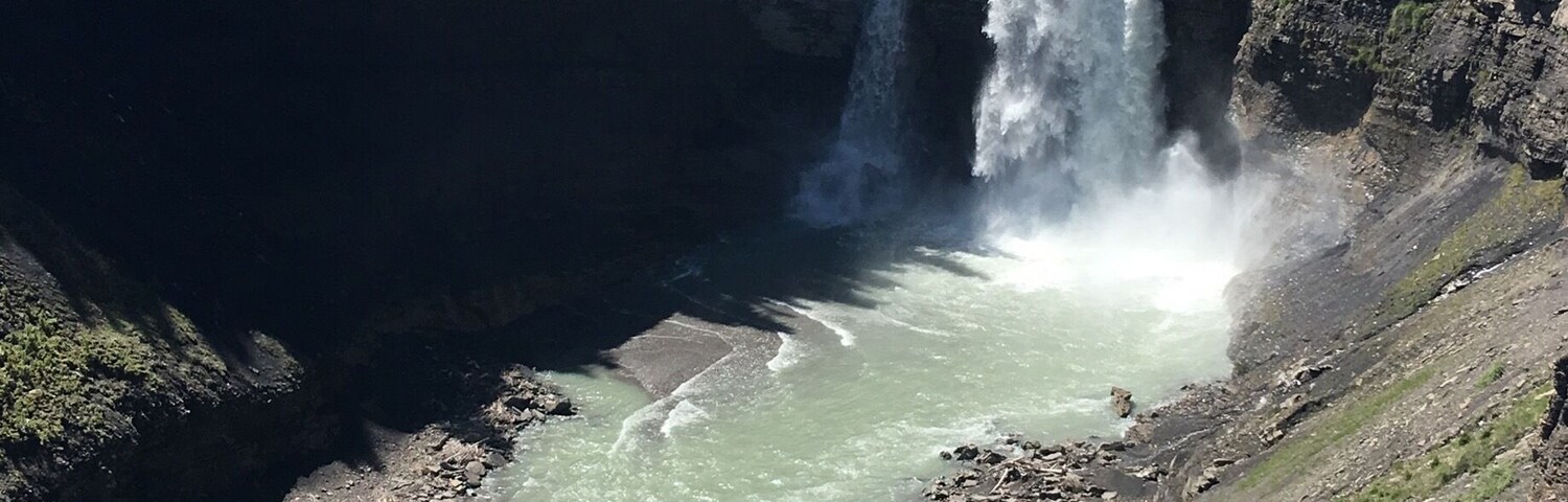 Lovely falls at Ram Falls Provincial Park in Alberta along the Grand Trunk Road. We took a gravel road for Nordegg. There are several flights of stairs to get down to the nearest viewpoint.