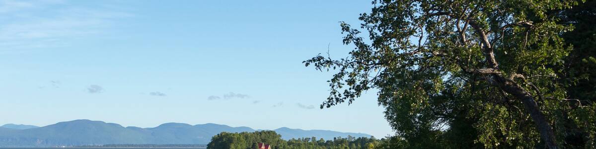 View of small cape and the St. Lawrence River seen from Berthier-sur-Mer, Chaudière-Appalaches region, Quebec, Canada