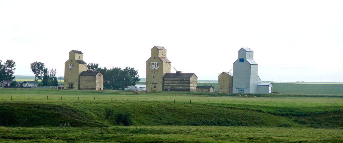 Mossleigh Canada - 6 July 2013 - Grain elevators in Alberta Canada