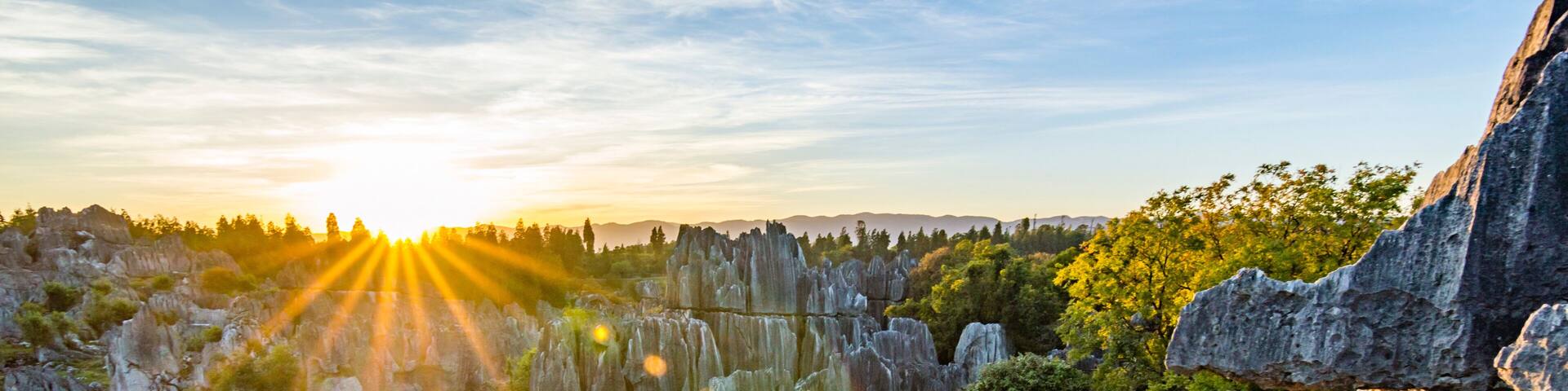 Beautiful sunset in Stone Forest in Shilin, Kunming, Yunnan province, China