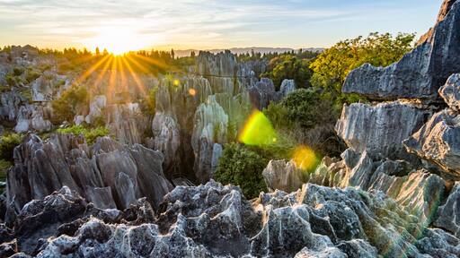 Beautiful sunset in Stone Forest in Shilin, Kunming, Yunnan province, China