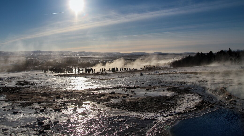 An image just beforw the Geysir erupted which is located in the national park.