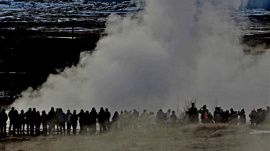 Strokkur is part of the Golden Circle tour in Iceland about 100 km from Reykjavik. Unlike the original Geysir which is mainly dormant it erupts about 30m every five minutes or so. #Iceland