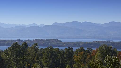 View of the Adirondack Mountains and Lake Champlain From Shelburne, Vermont, USA