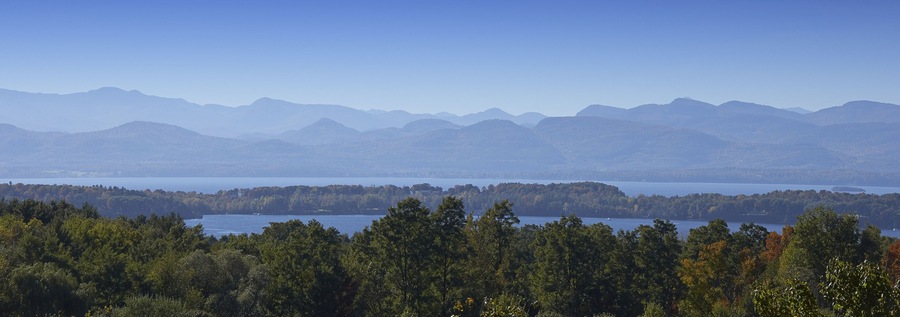 View of the Adirondack Mountains and Lake Champlain From Shelburne, Vermont, USA