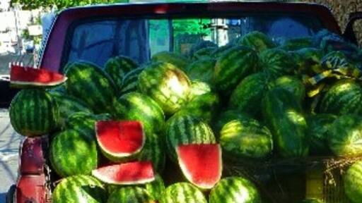 Watermelon for sale. A melon was more expensive than a liter of gasoline.#Colorful
