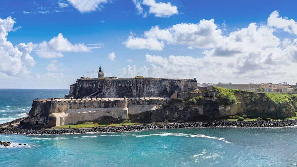 National park Castillo San Felipe del Morro Fortress in old San Juan, Puerto Rico, UNESCO site.