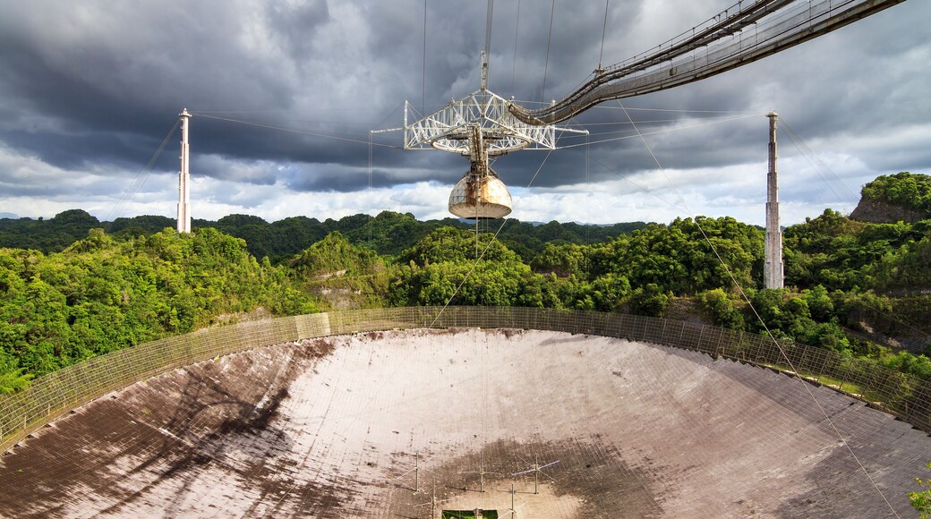 The Arecibo Observatory radio telescope in the hills of Arecibo, Puerto Rico