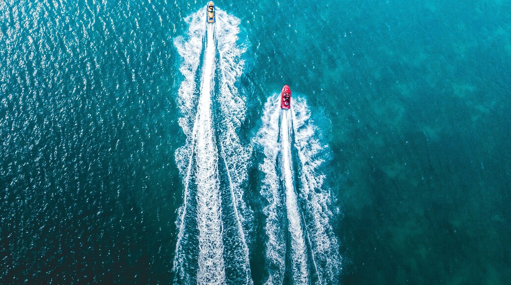 Puerto Rico Luquillo beach jetski sport. Island adrenaline and fun rides in the ocean from the caribbean.