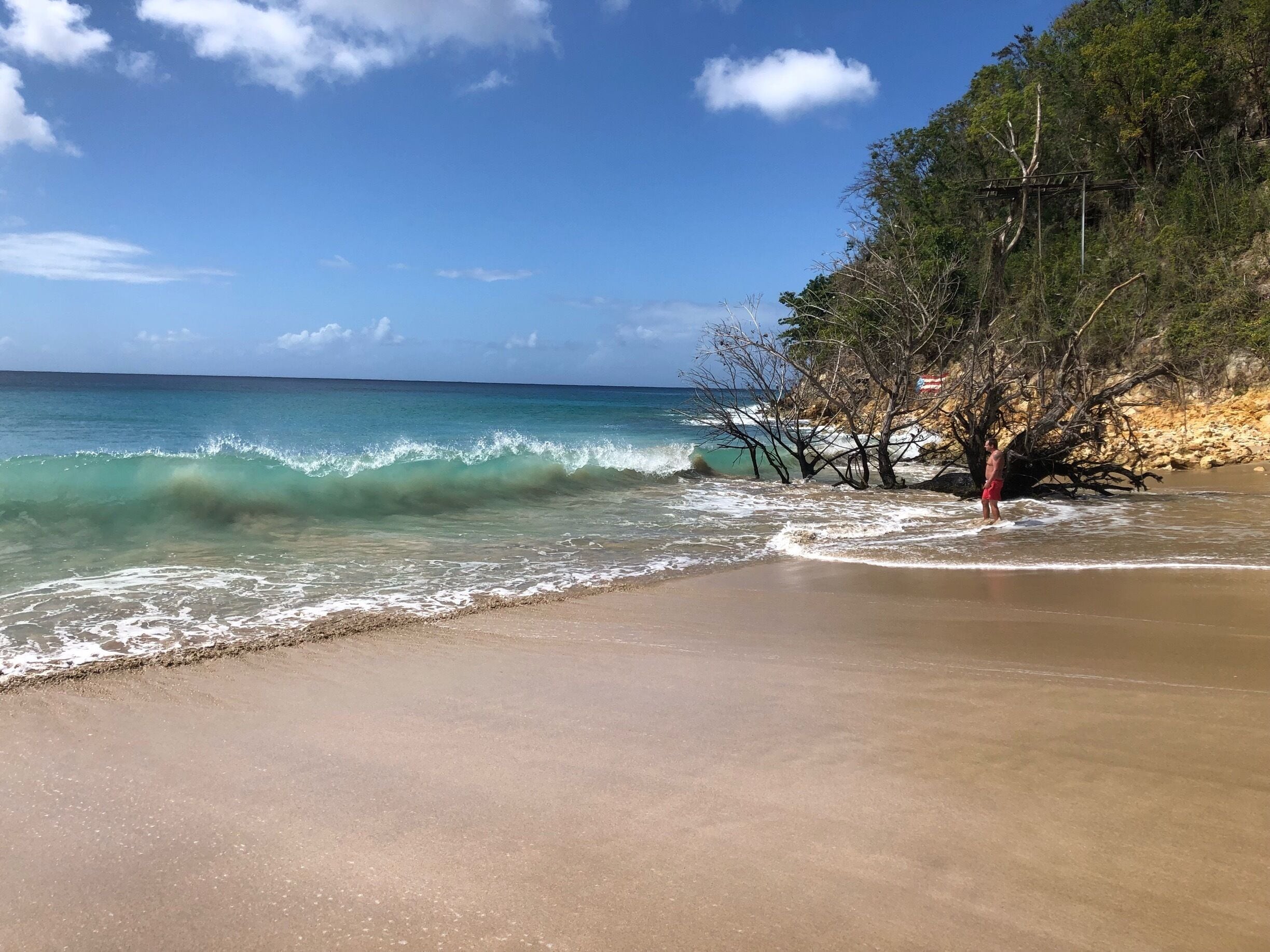 Clear beach in winter and some cool waves. Pic taken after hurricane Maria 
