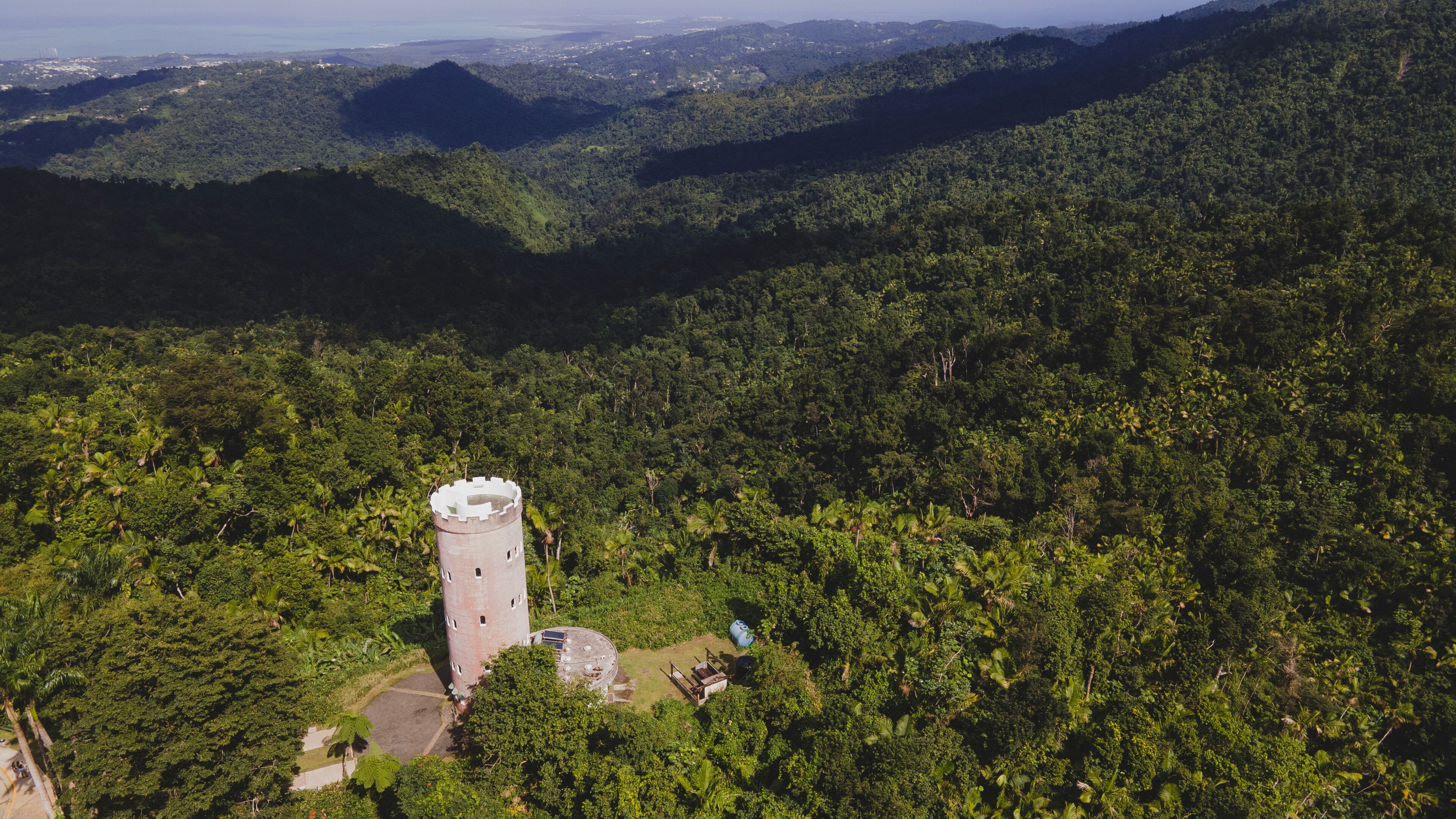 aerial view of Yokahu Tower in El Yunque forest Puerto Rico