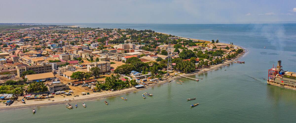 Banjul, Gambia,is the sea port where the ferry from malabo brings you to Banjul. You can also take a small speed boat across the river to Banjul. When the big ships arrive the port