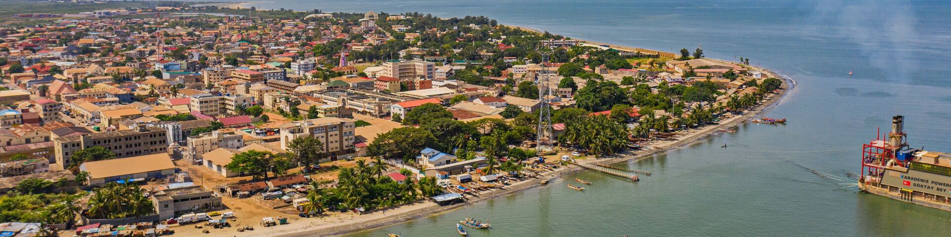 Banjul, Gambia,is the sea port where the ferry from malabo brings you to Banjul. You can also take a small speed boat across the river to Banjul. When the big ships arrive the port