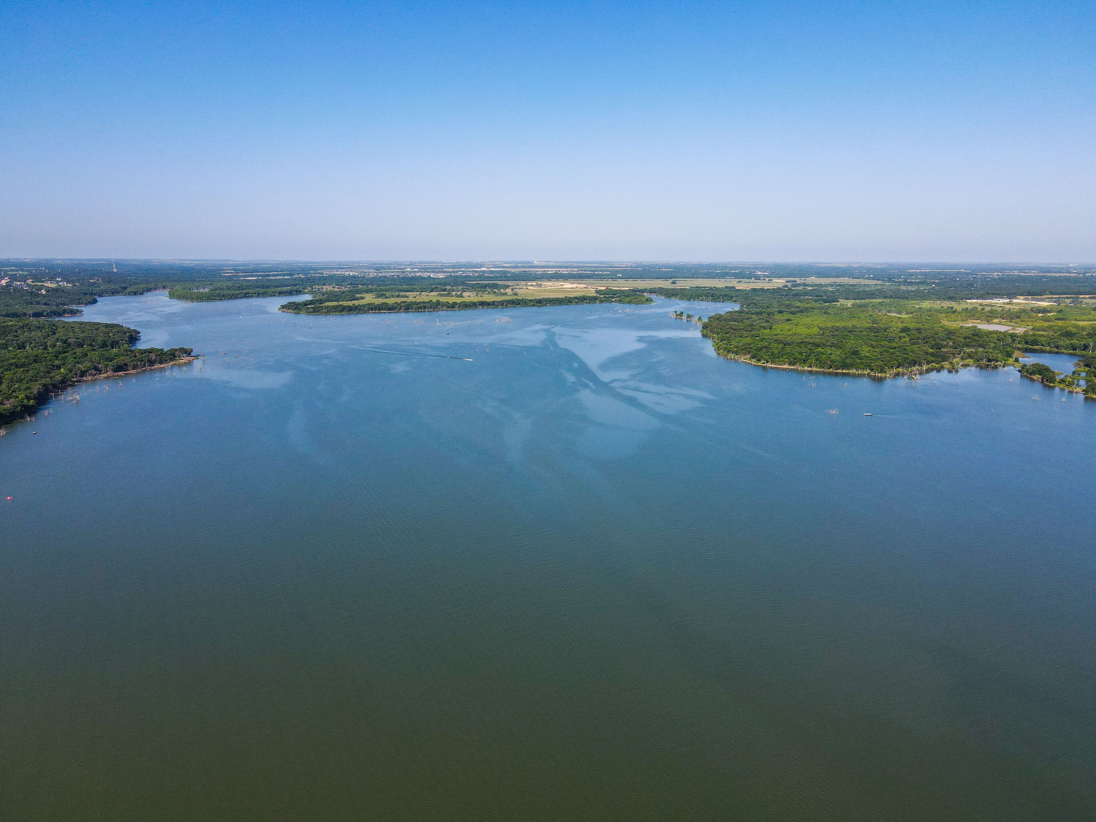 Beautiful aerial view of nature on the shore of Lake Waco in Texas