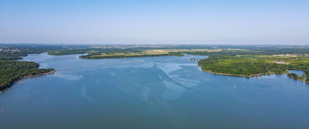 Beautiful aerial view of nature on the shore of Lake Waco in Texas