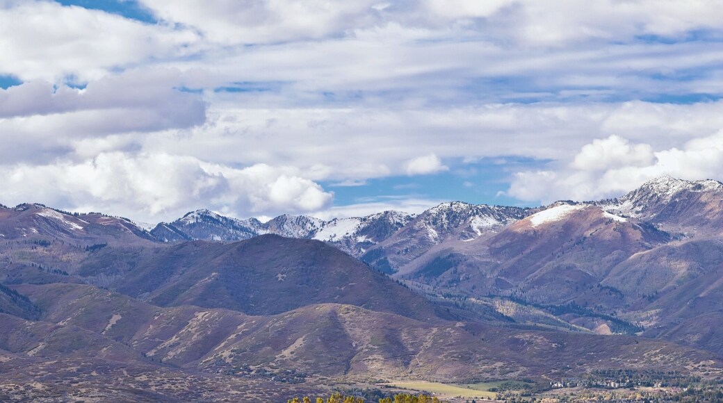 Panoramic Landscape view from Kamas and Samak off Utah Highway 150, view of backside of Mount Timpanogos near Jordanelle Reservoir in the Wasatch back Rocky Mountains, and Cloudscape. America.