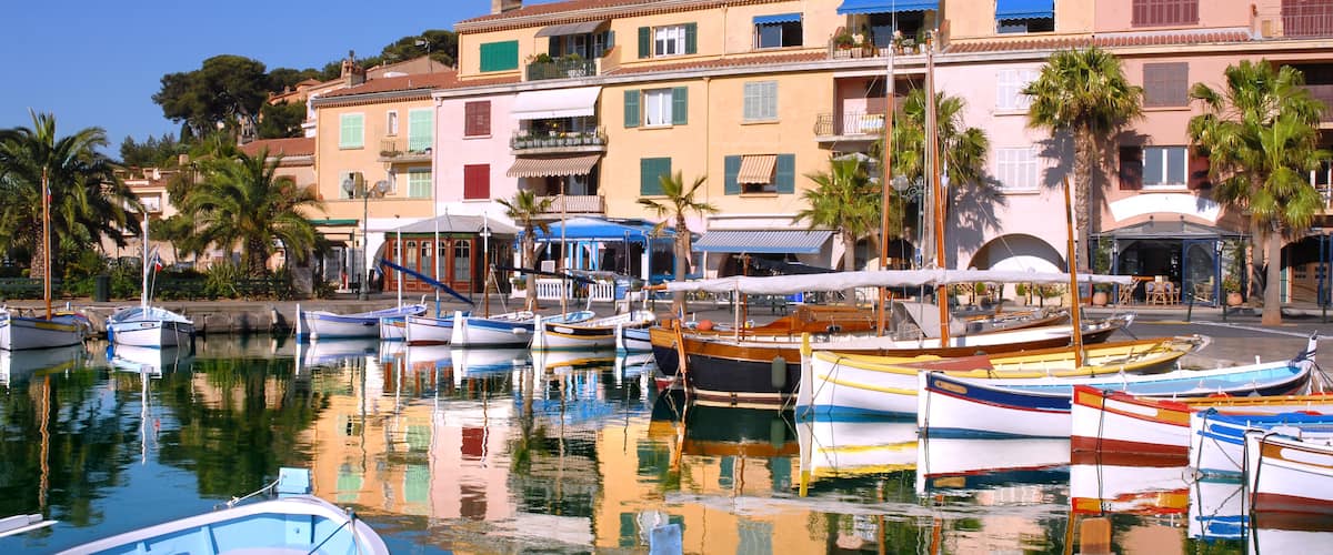 Port of Sanary in France on the french riviera with many little boats