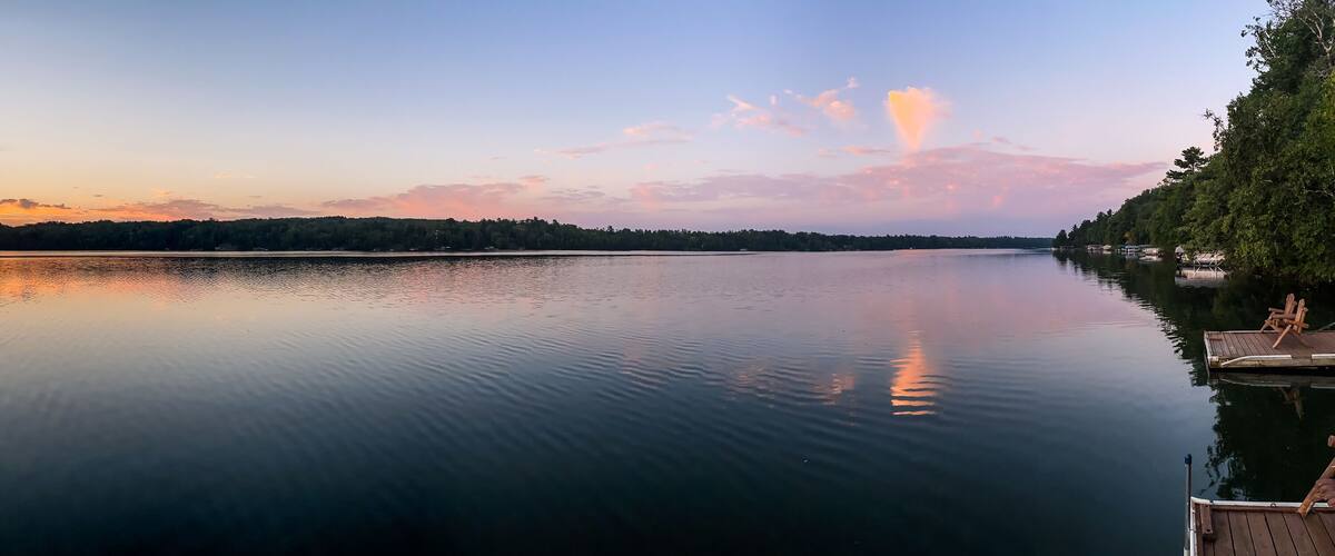 Sunrise over Long Lake shoreline in Wisconsin