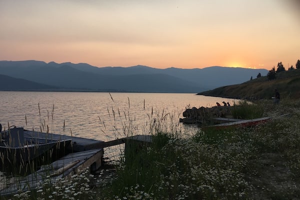 Hebgen Lake in Montana about 15 miles from West Yellowstone at sunset.