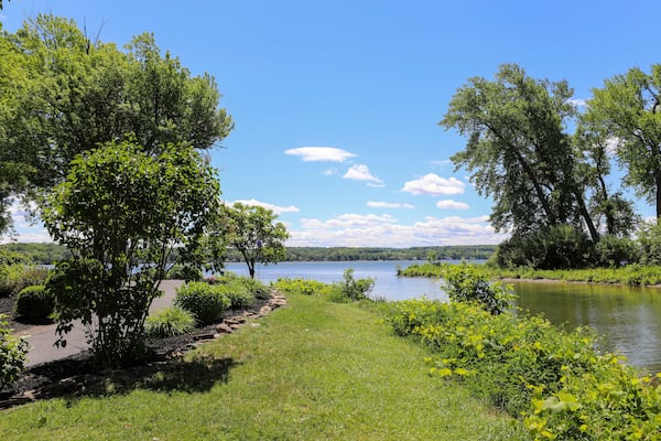 Conesus creek at Conesus Lake. View from Vitale park in Lakeville, New York.