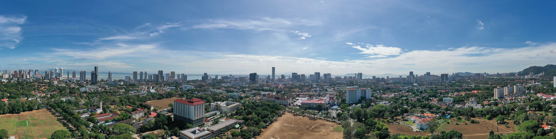 Aerial panorama view of Georgetown City from Penang General Hospital, MALAYSIA