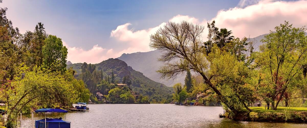 Panoramic view of beautiful Malibou lake in Southern California