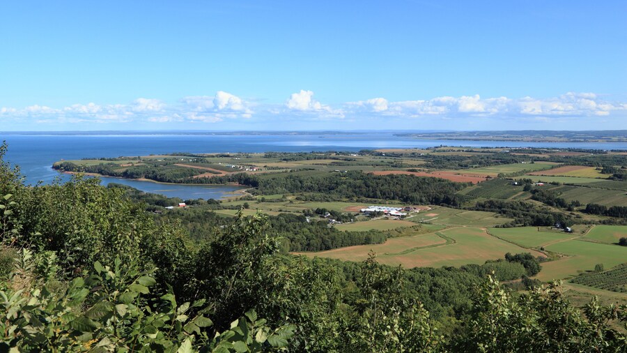 View of Annapolis Valley and the Bay of Fundy from The Lookoff on North Mountain, Nova Scotia, Canada.