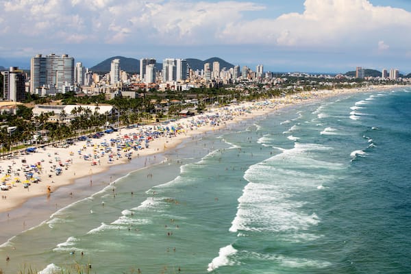 Aerial view of Enseada Beach at Guaruja SP Brazil.