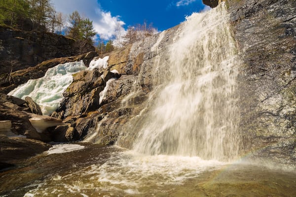 the largest waterfall in the South Urals gadelsha on a spring sunny day