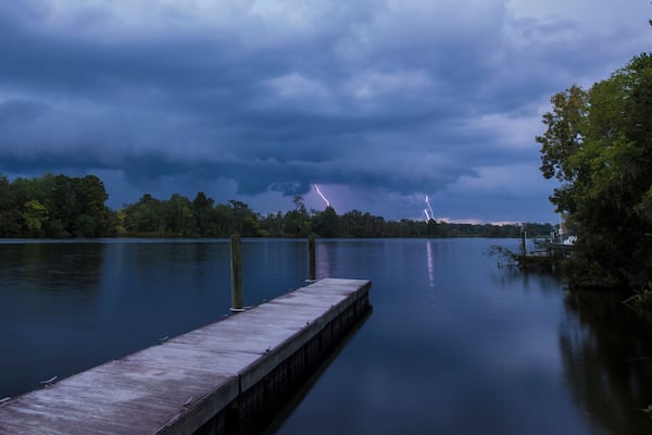 Night time thunderstorm at Lake Moultrie, South Carolina