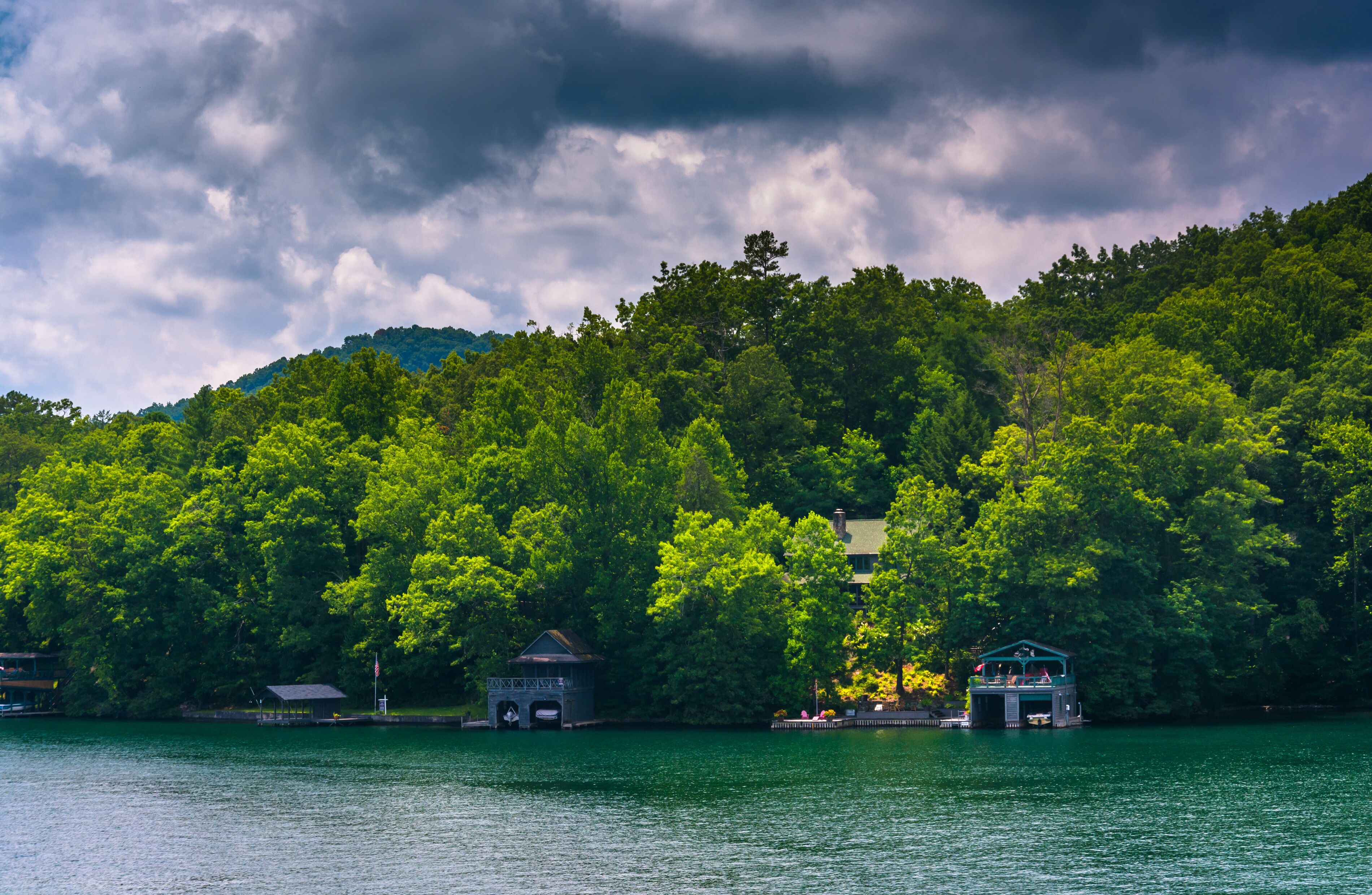 Houses along the shore of Lake Burton, in Georgia.