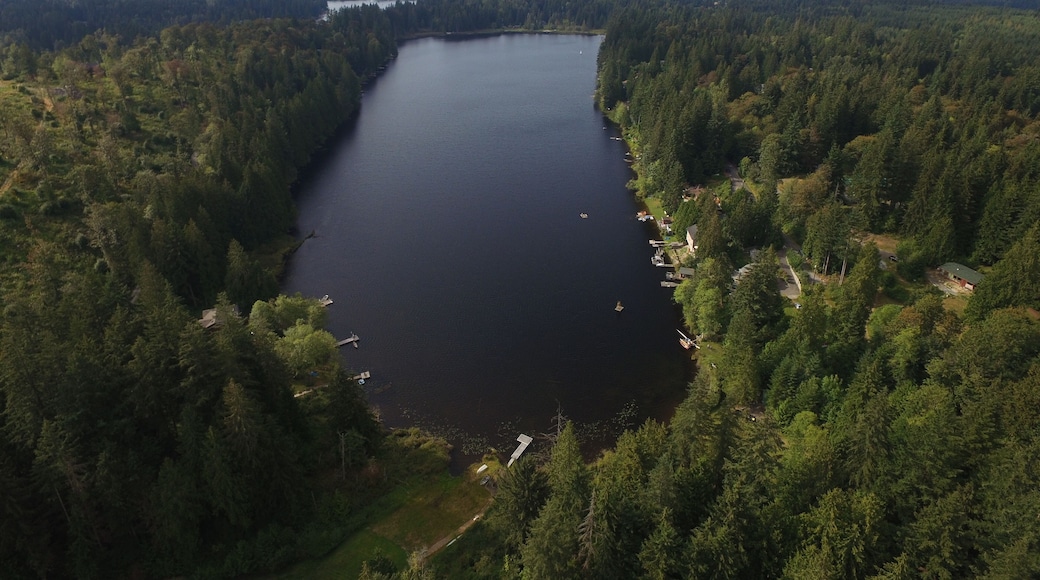 Monroe, Washington Aerial Shot Forested Storm Lake and Flowing Lake