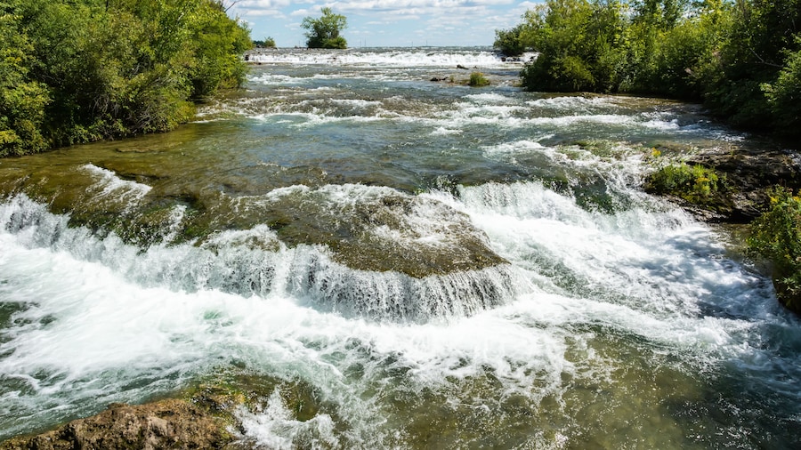View of Niagara River at Three Sisters Island in Niagara Falls State Park in USA