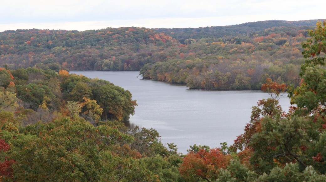 Autumn landscape with trees and lake near Interstate State Park in Taylors Falls, Minnesota.
