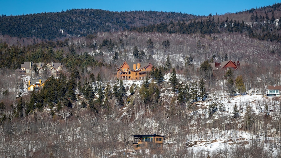 Lake Tremblant featuring snow, landscape views and a small town or village