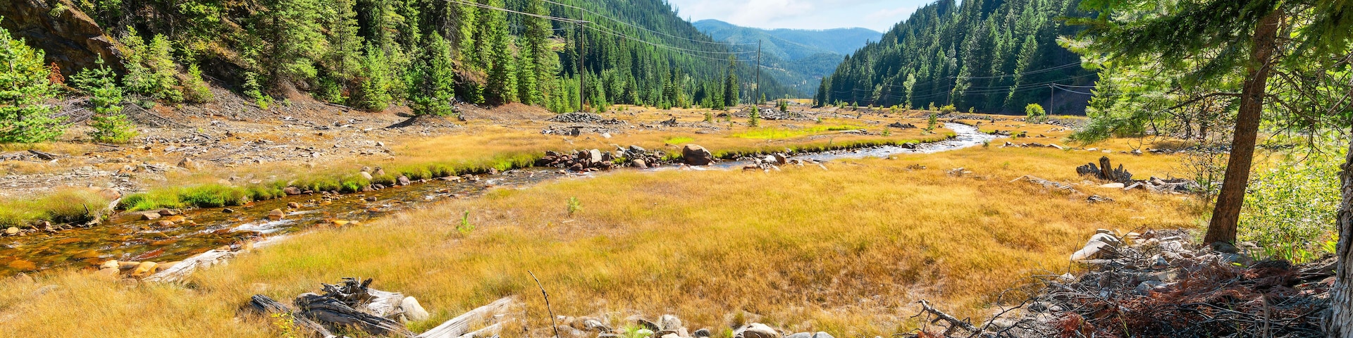 Canyon Creek, which runs from the mining town of Wallace, Idaho, to the abandoned town of Burke, Idaho, in the Silver Valley region, now a Superfund site due to heavy metals in the soil.