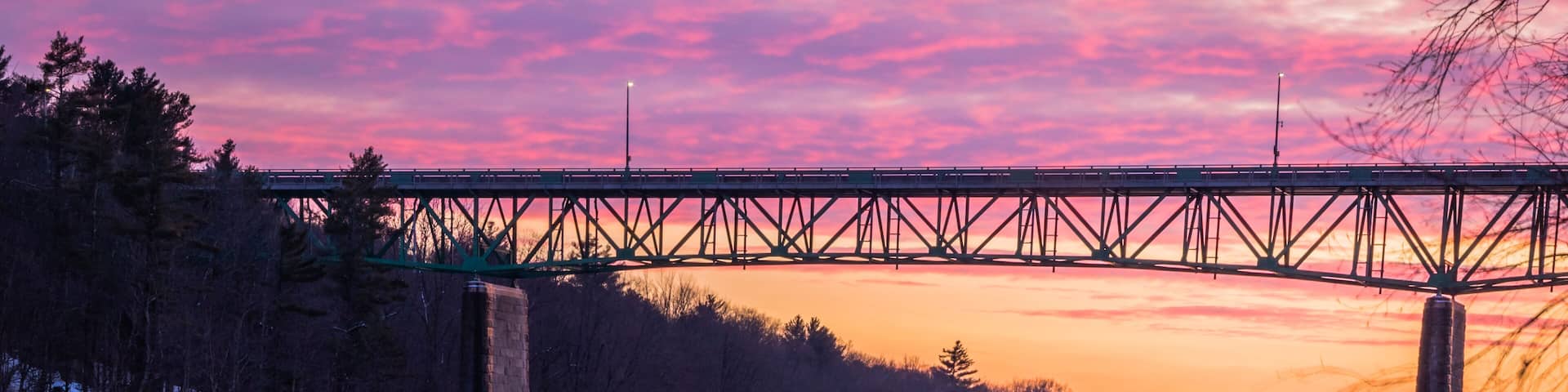 Icy Delaware River at vivid Sunset near Milford Bridge, PA