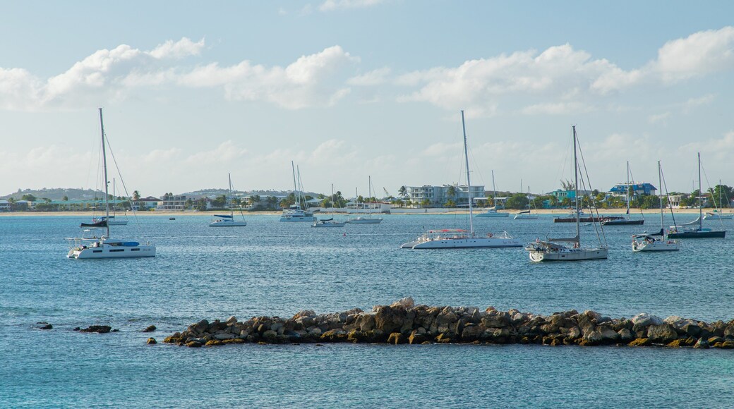 Simpson Bay showing a bay or harbor, a sunset and general coastal views