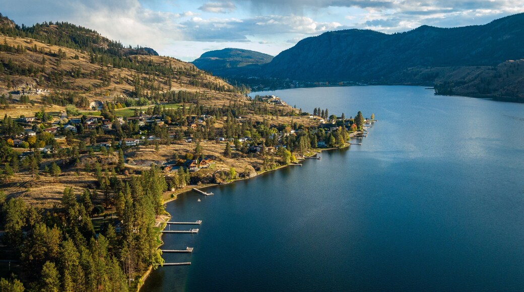 Skaha Lake which includes landscape views, a lake or waterhole and a small town or village