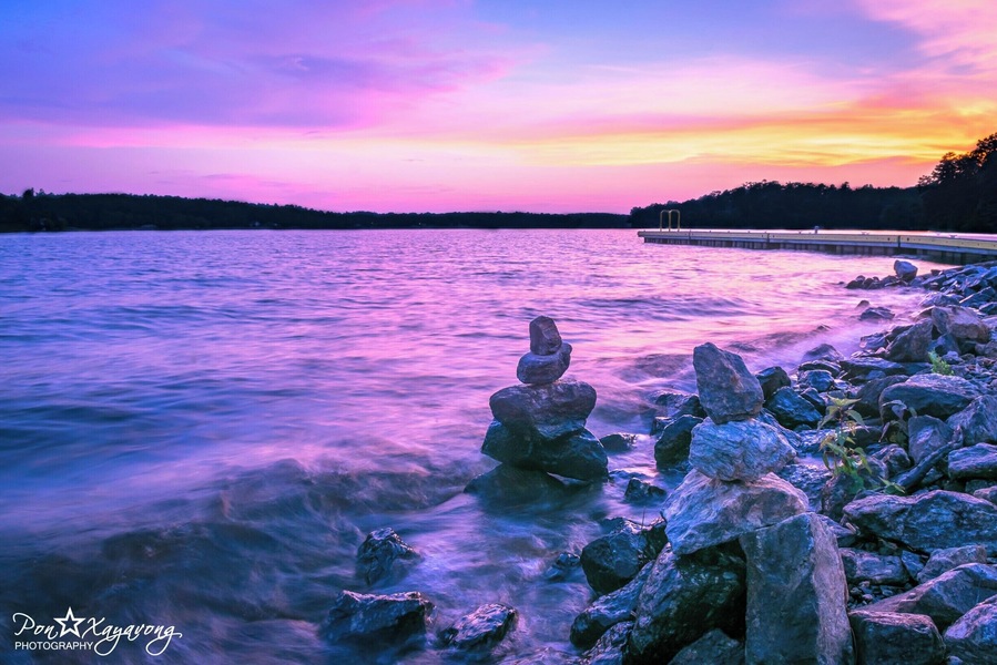 Beautiful sunset at the boat ramp of Lake Hickory