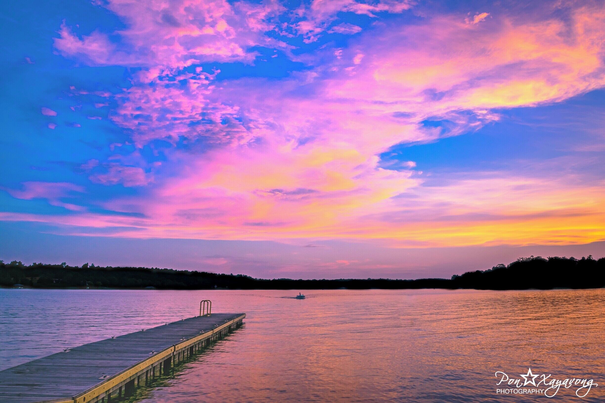 Beautiful sunset at the boat ramp of Lake Hickory