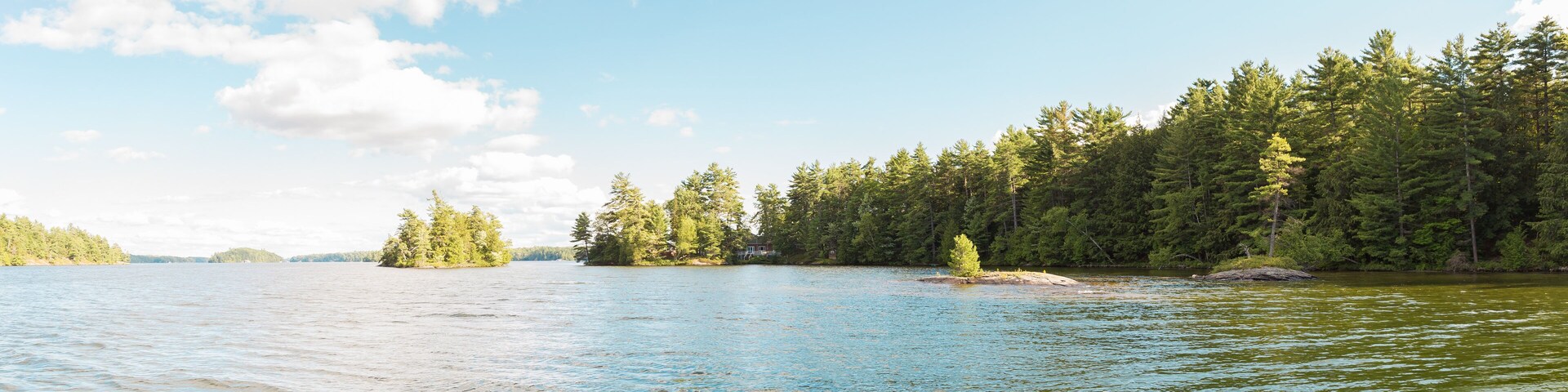 A channel on Lake Joseph, Ontario, on a bright summer's day.