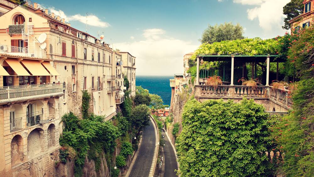 Sorrento place, Italy, cliff and beach