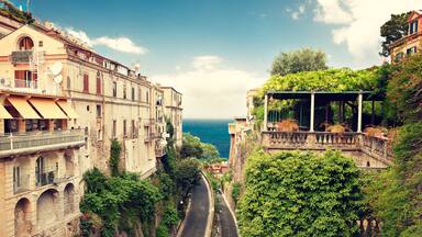 Sorrento place, Italy, cliff and beach