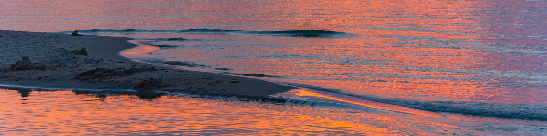 lake sunset at the river outlet
