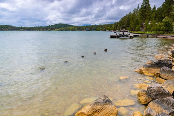 The Rocky Shoreline of Blue Bay and Flathead Lake, Polson, Montana, USA