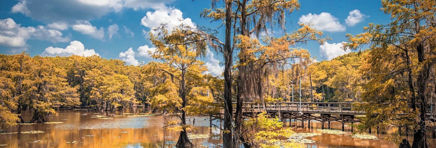 #LifeAtExpedia
#Texas
#CaddoLake
This is one of the places in east Texas that not many Texans know of. This was my third visit to this place and I was still amazed with the beauty I could see in a place like Texas. It's just 4 hours drive from Austin and 2.5 hours drive from Dallas towards East. 
What makes this place special is cypress trees in the lake and their beautiful reflections. You get a different flavor in each season - greens all around in spring and summer, different colors in fall and a brown cover in winters. Also, you would be in for a treat if you are a bird lover. Get up early in the morning and you could hear several birds chirping. 
Tips: 
1. Avoid visiting this place in summer as it's still Texas and it gets very hot and humid during that time. 
2. Instead of booking a hotel in Karnack town, get a vacation rental (go Vrbo) in "Uncertain" -- yes, that's the name of the place. Most vacation rentals have a minimum of two night stays so plan the trip accordingly.